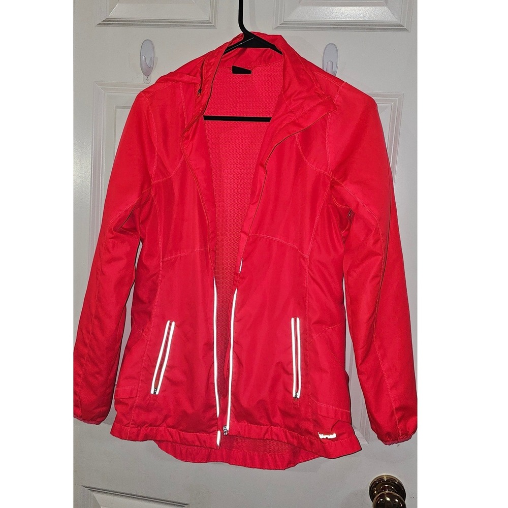 Hind Womens Running Jacket Neon Red Coral Hooded Reflective Windbreaker Small